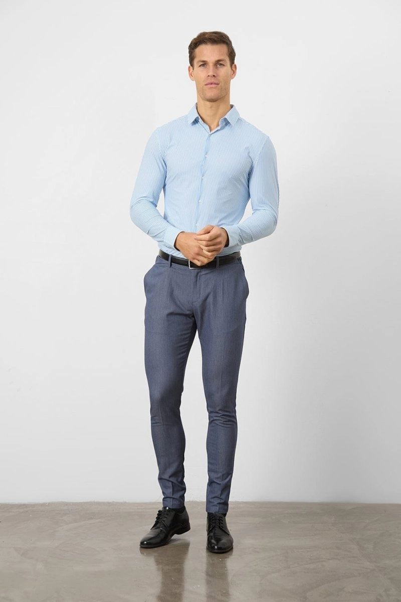 Striped Stretch Formal Shirt in Blue
