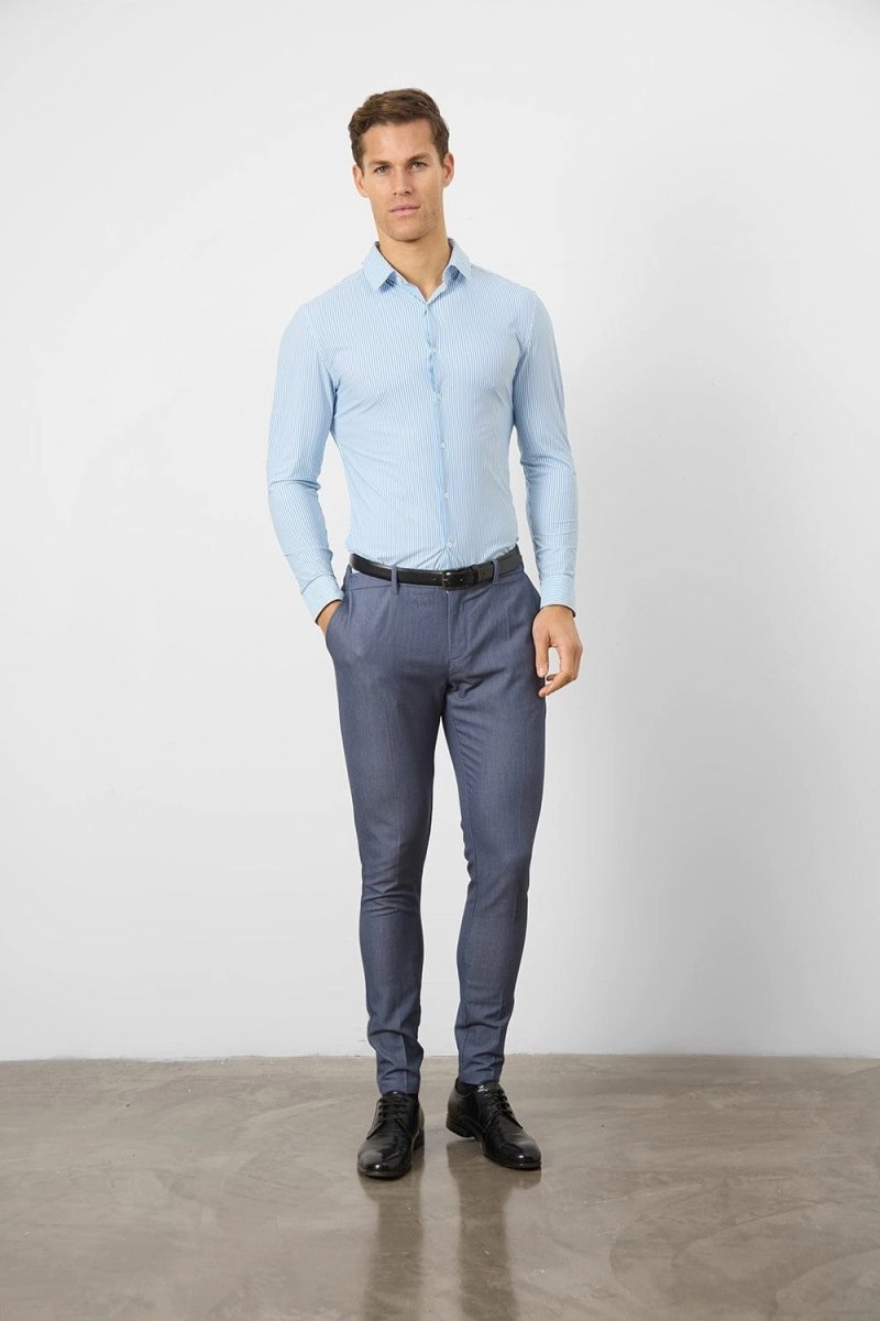 Striped Stretch Formal Shirt in Blue
