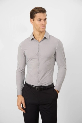 Striped Stretch Formal Shirt in Grey