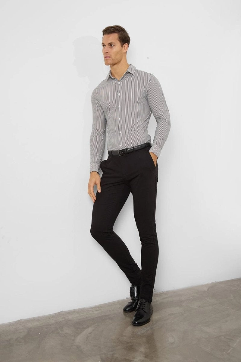 Striped Stretch Formal Shirt in Grey