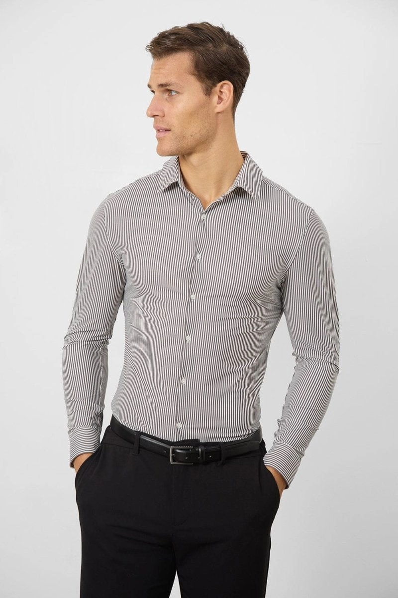 Striped Stretch Formal Shirt in Grey