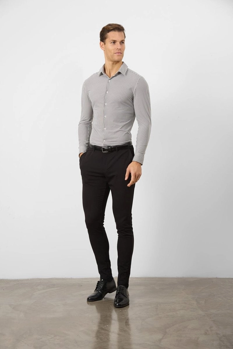 Striped Stretch Formal Shirt in Grey