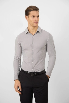 Striped Stretch Formal Shirt in Grey