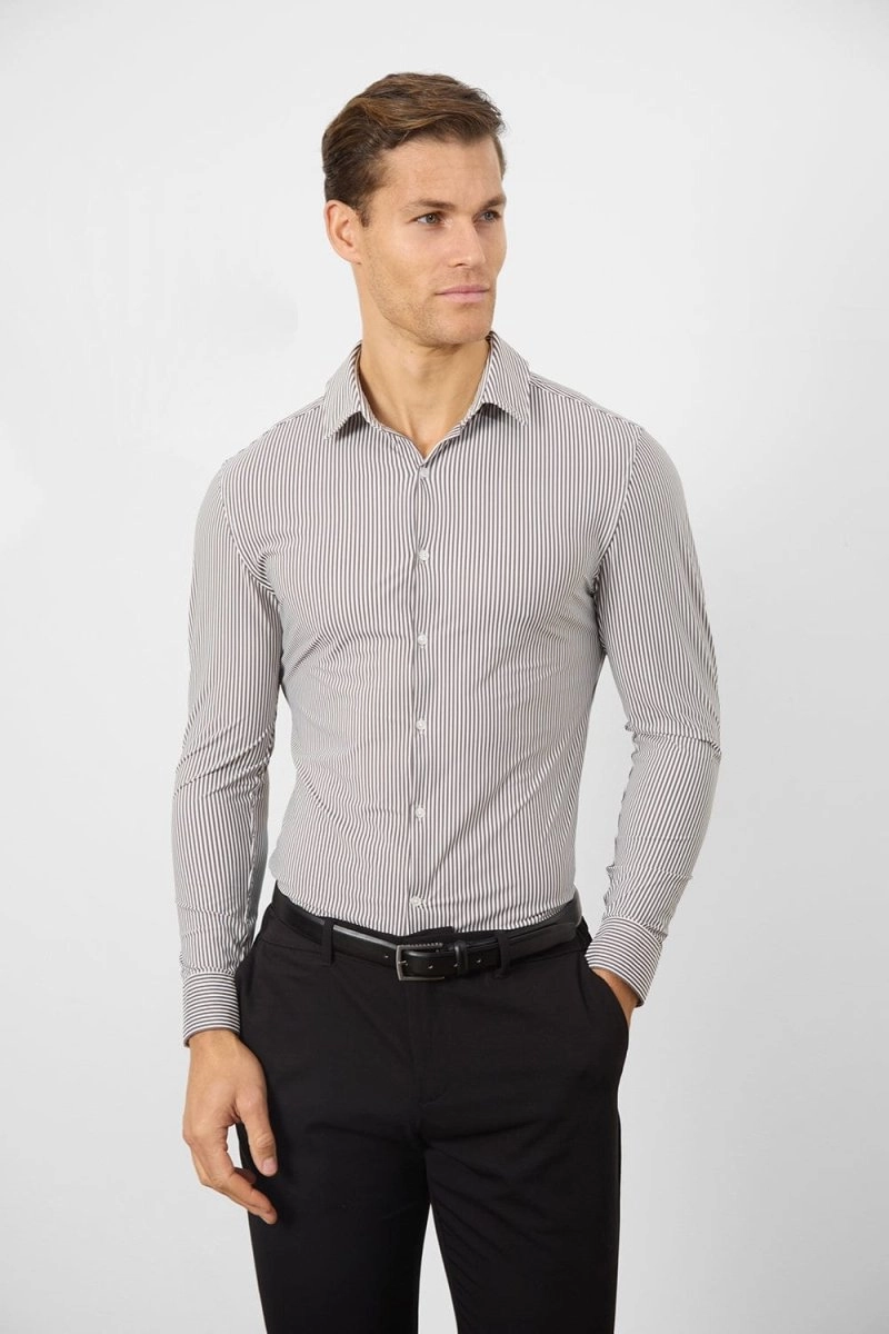 Striped Stretch Formal Shirt in Grey