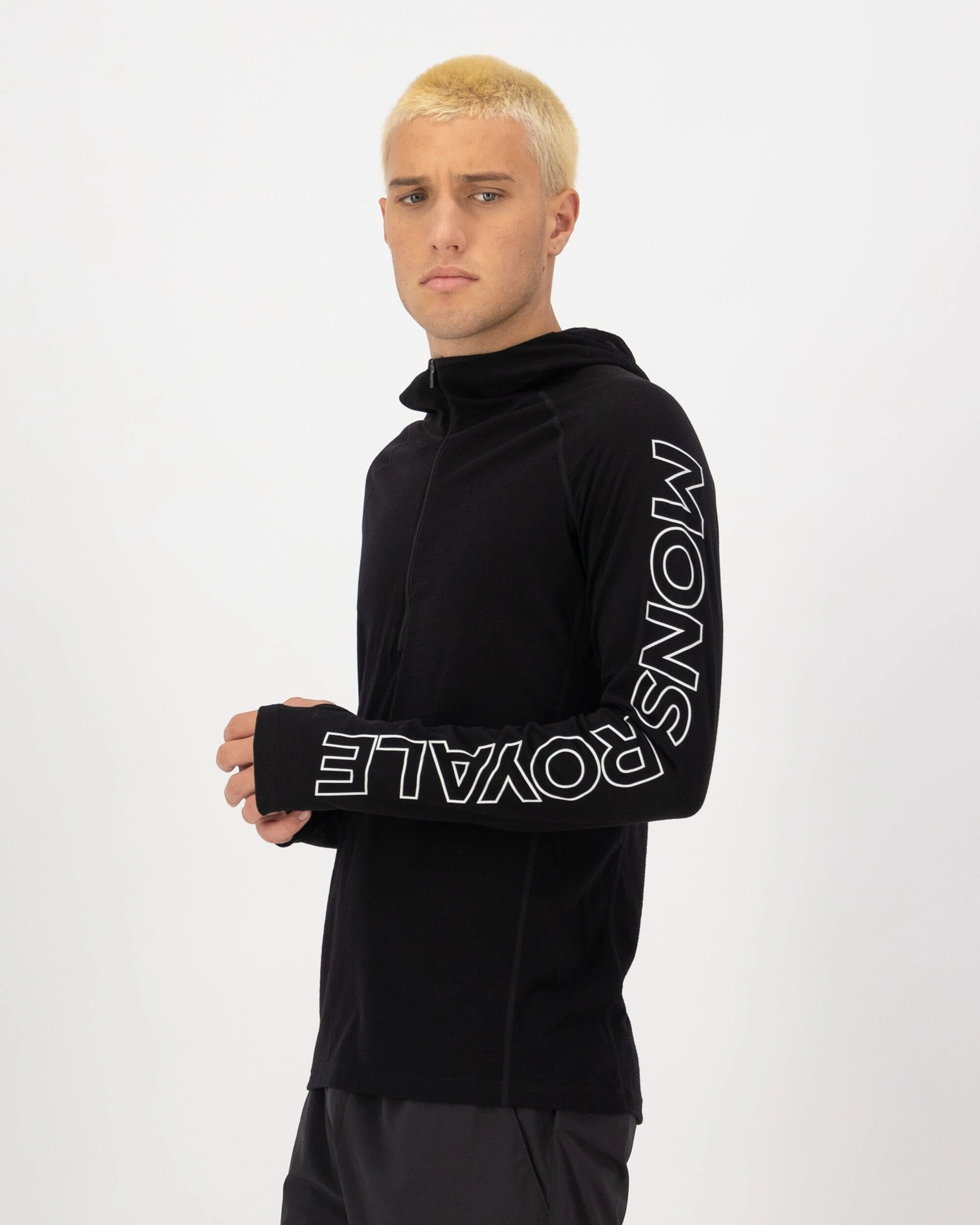 Temple Merino Long Sleeve Hood - Black