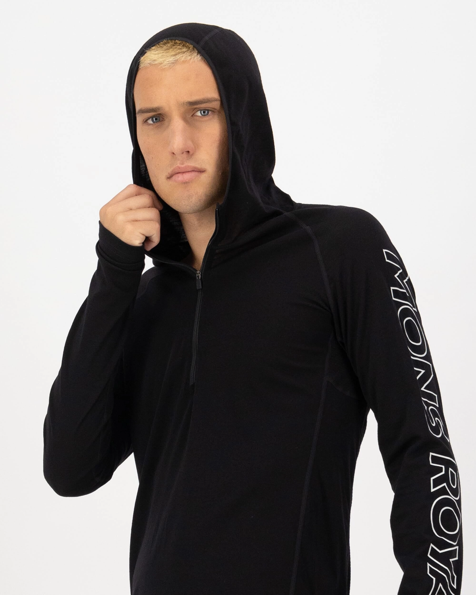 Temple Merino Long Sleeve Hood - Black