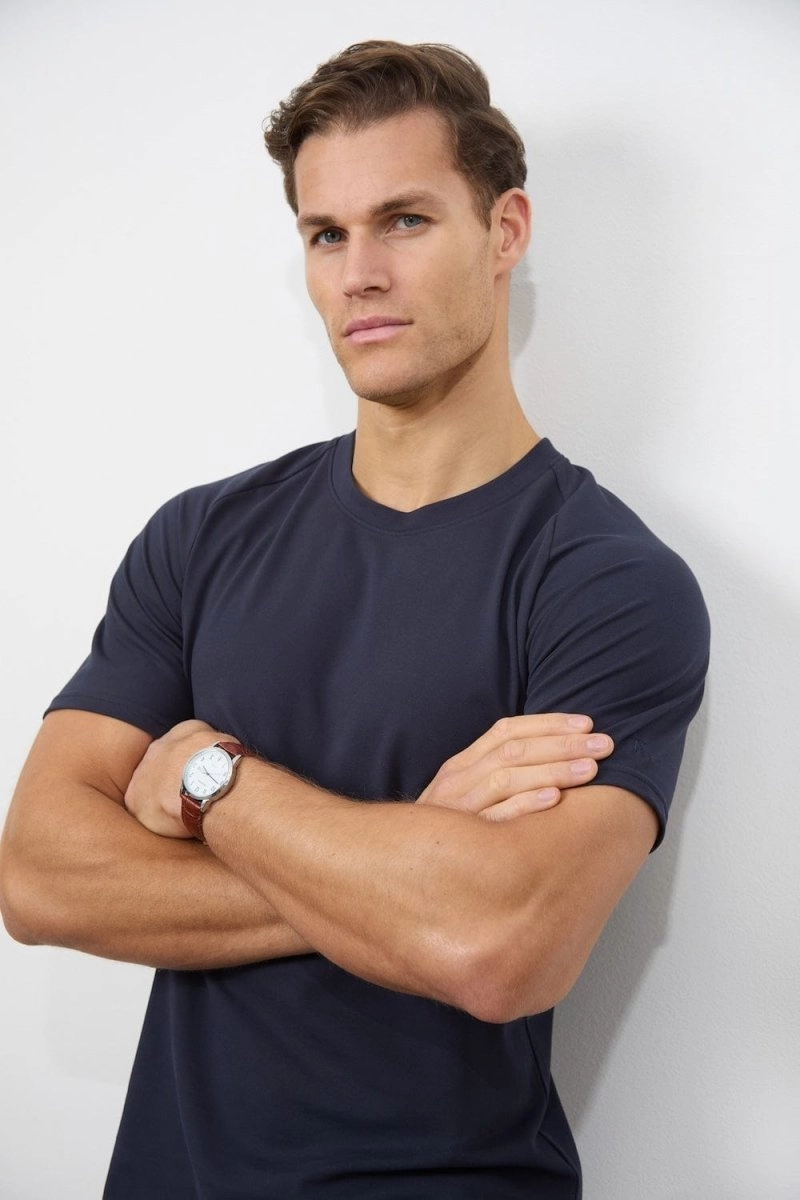 Textured Jersey T-Shirt in Navy