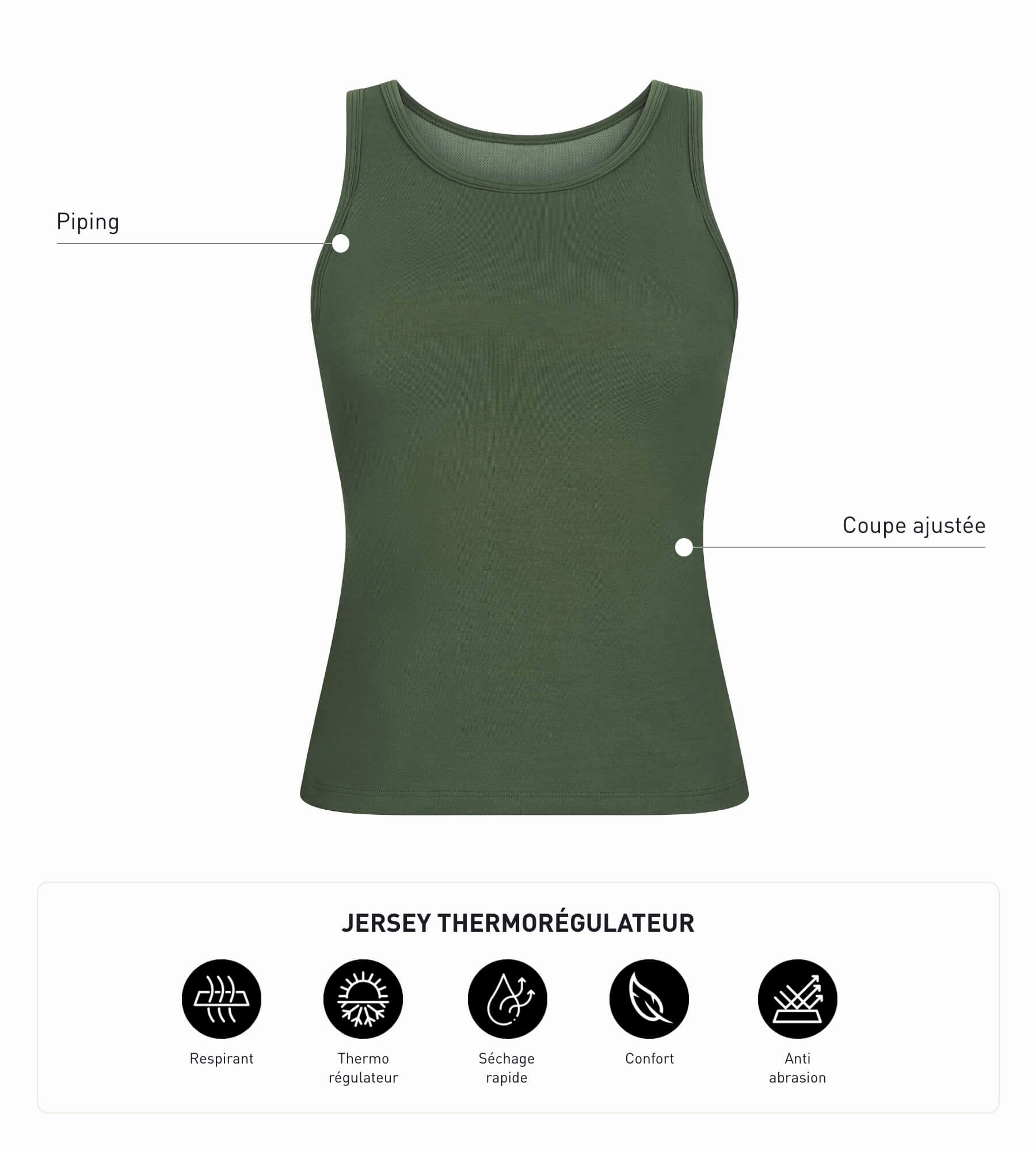 Thermoregulating women's sports tank top in khaki jersey Dim Move