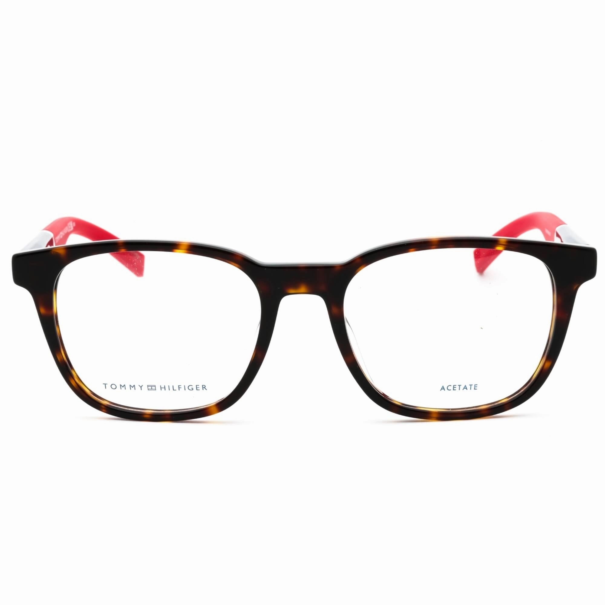 Tommy Hilfiger Men's Eyeglasses - Havana Plastic Square Shape Frame | TH 1907 0086 00