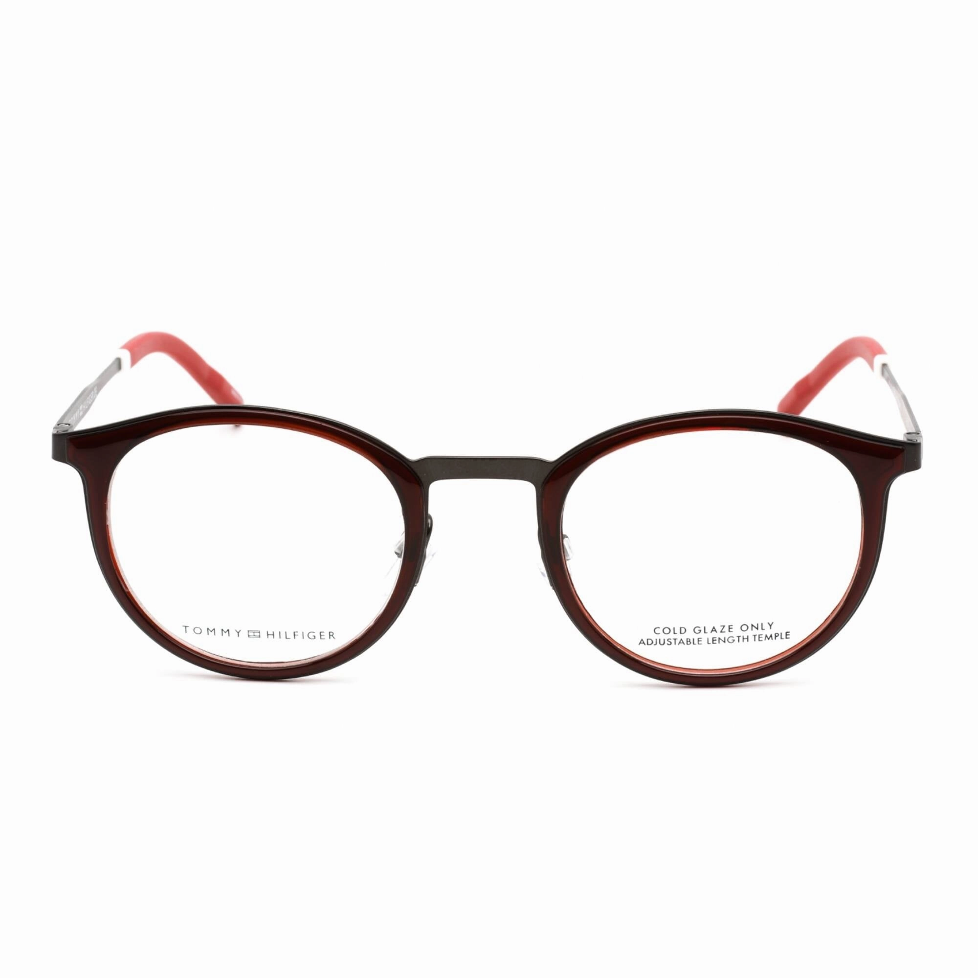 Tommy Hilfiger Men's Eyeglasses - Red Plastic Round Full Rim Frame | TH 1845 0C9A 00