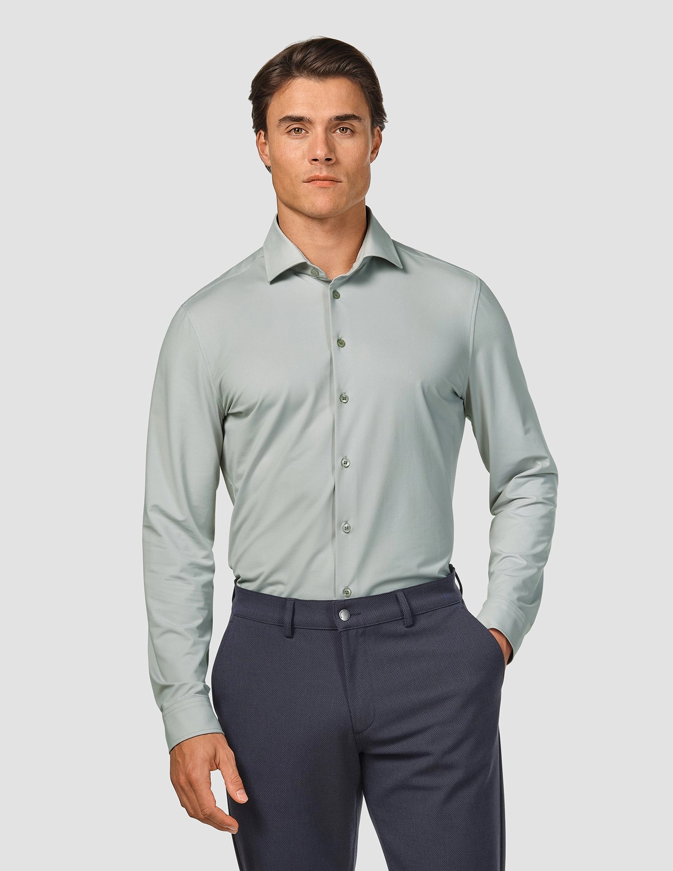 Travel Shirt Mint Grey Slim