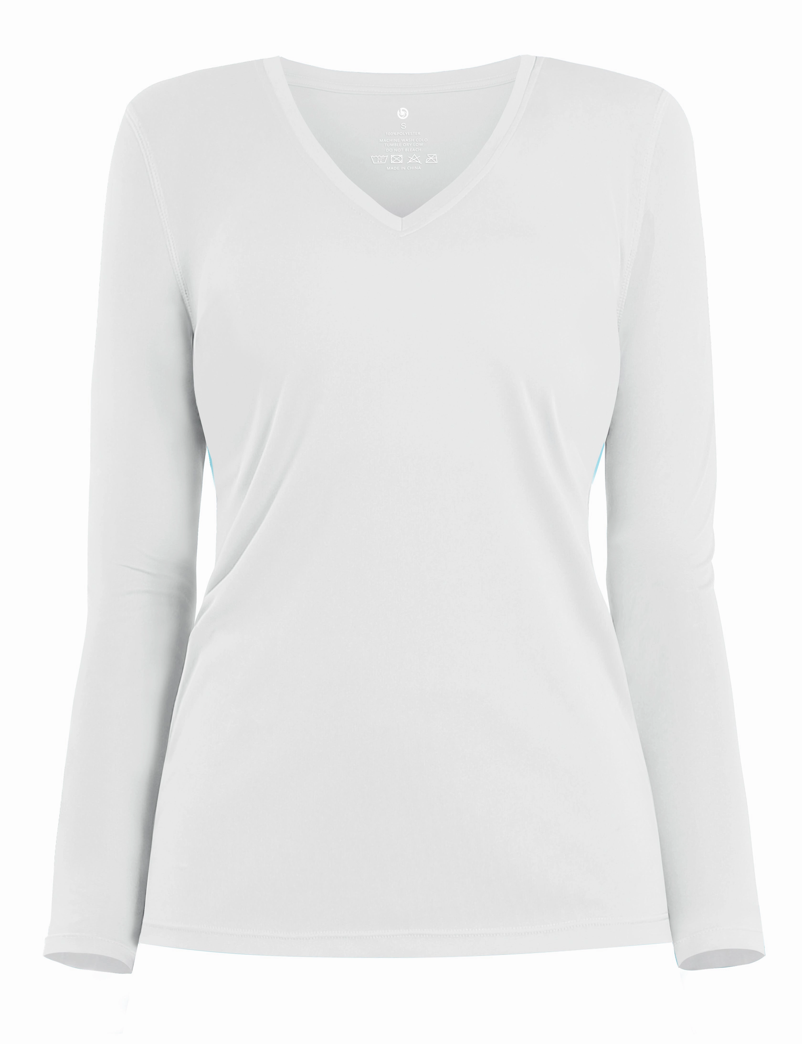 V Neck Long Sleeve Athletic Shirts white