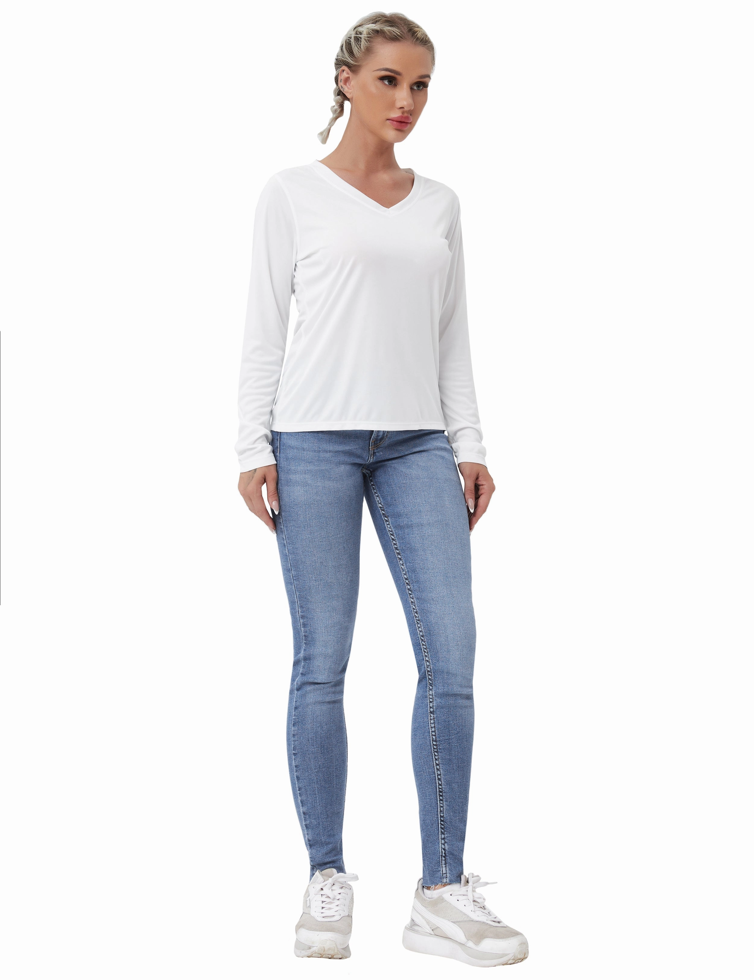 V Neck Long Sleeve Athletic Shirts white_Golf