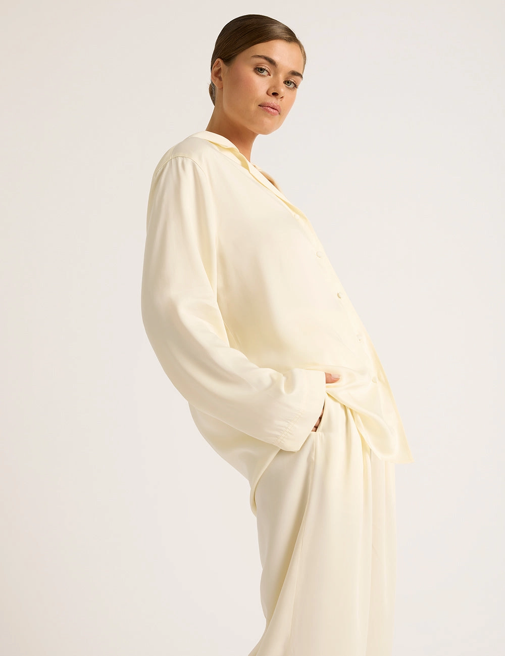Vegan Silk Long Sleeve Shirt - Pearl