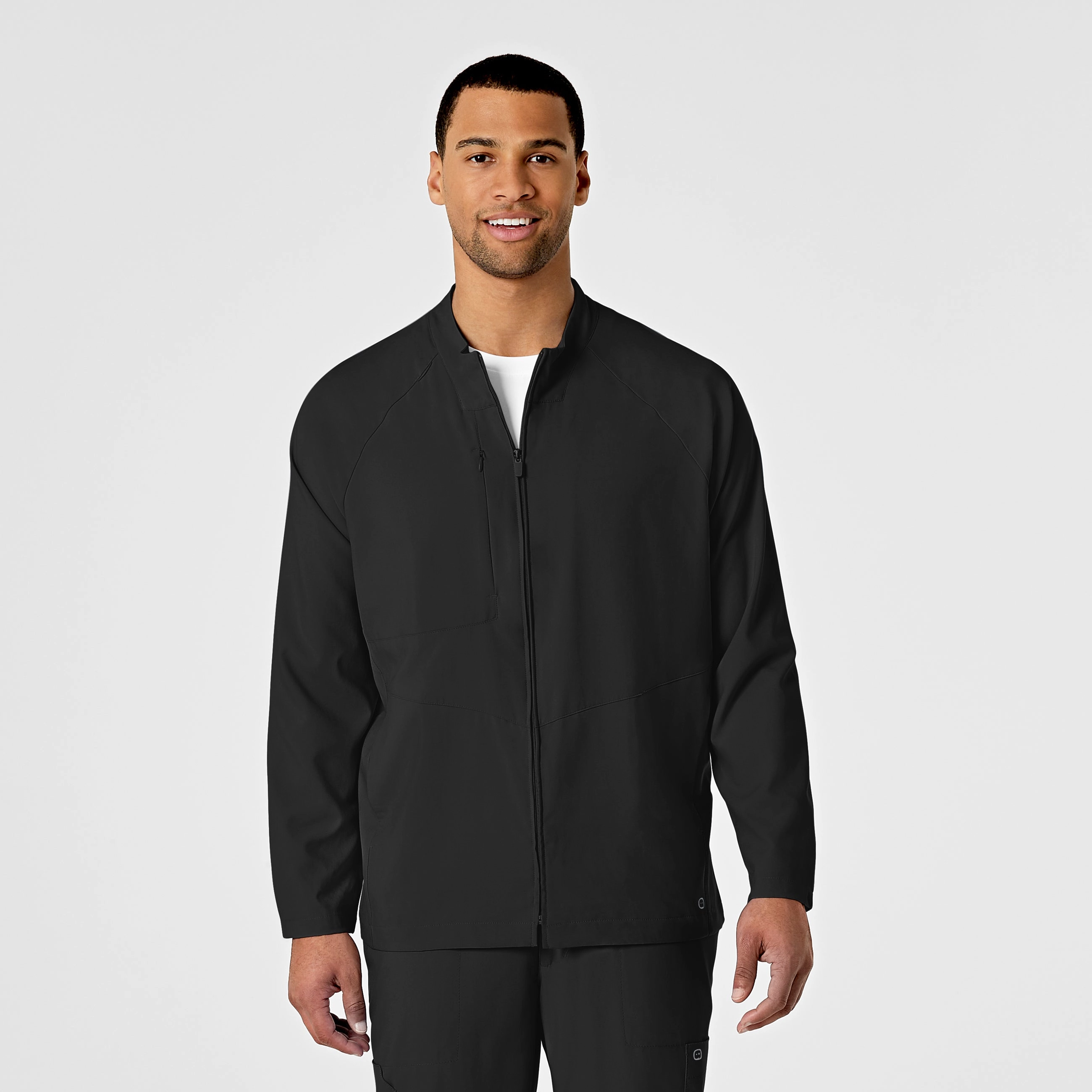 W123 Mens Zip Front Warm Up Scrub Jacket - Black