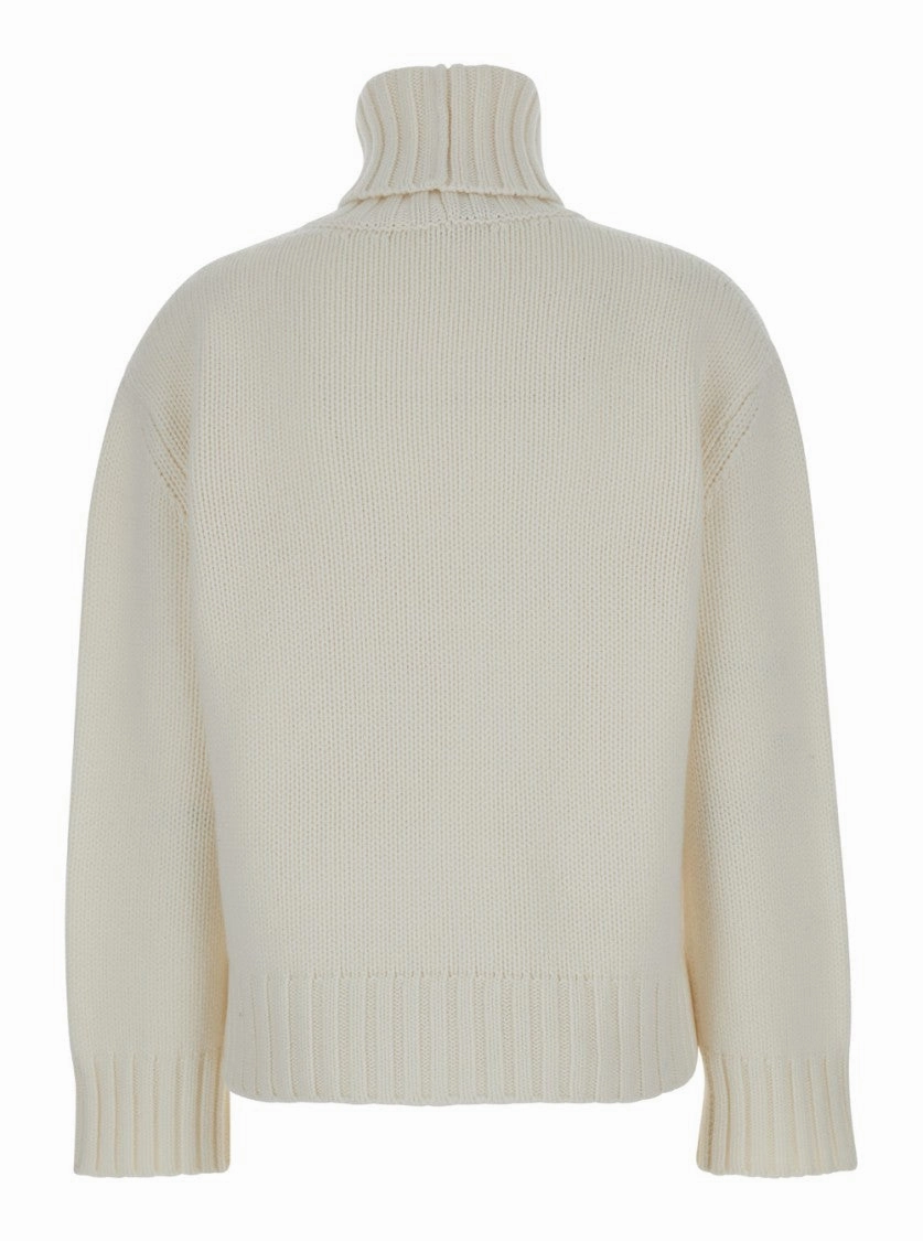 White High Neck Sweater In Silk And Wool