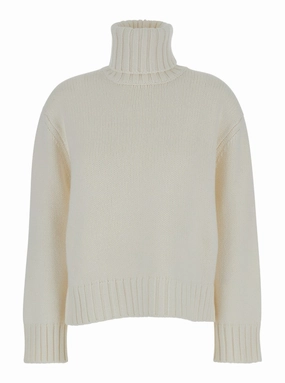 White High Neck Sweater In Silk And Wool