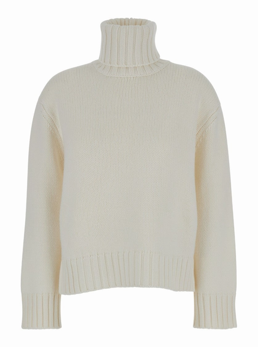 White High Neck Sweater In Silk And Wool