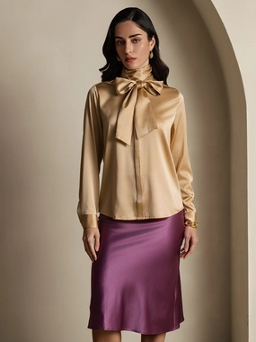 Women's 19 Momme Silk Classic Tie Neck Shirt