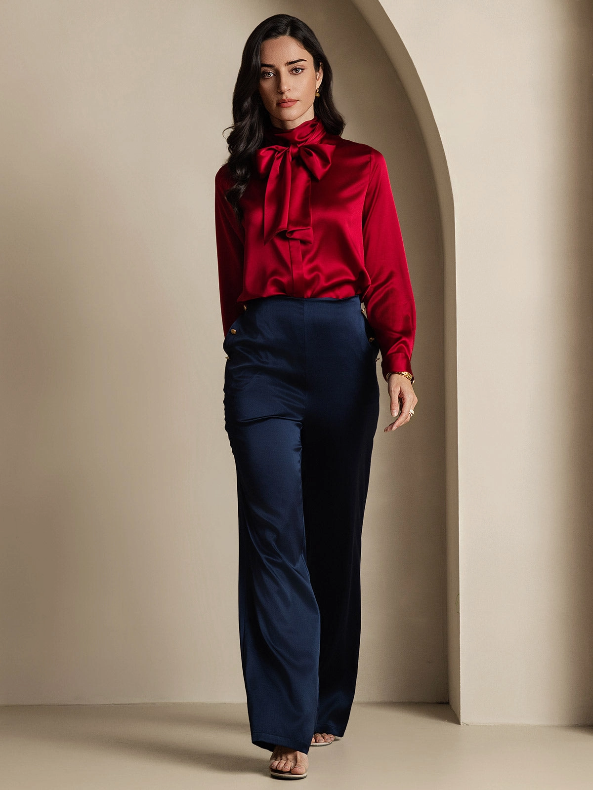 Women's 19 Momme Silk Classic Tie Neck Shirt