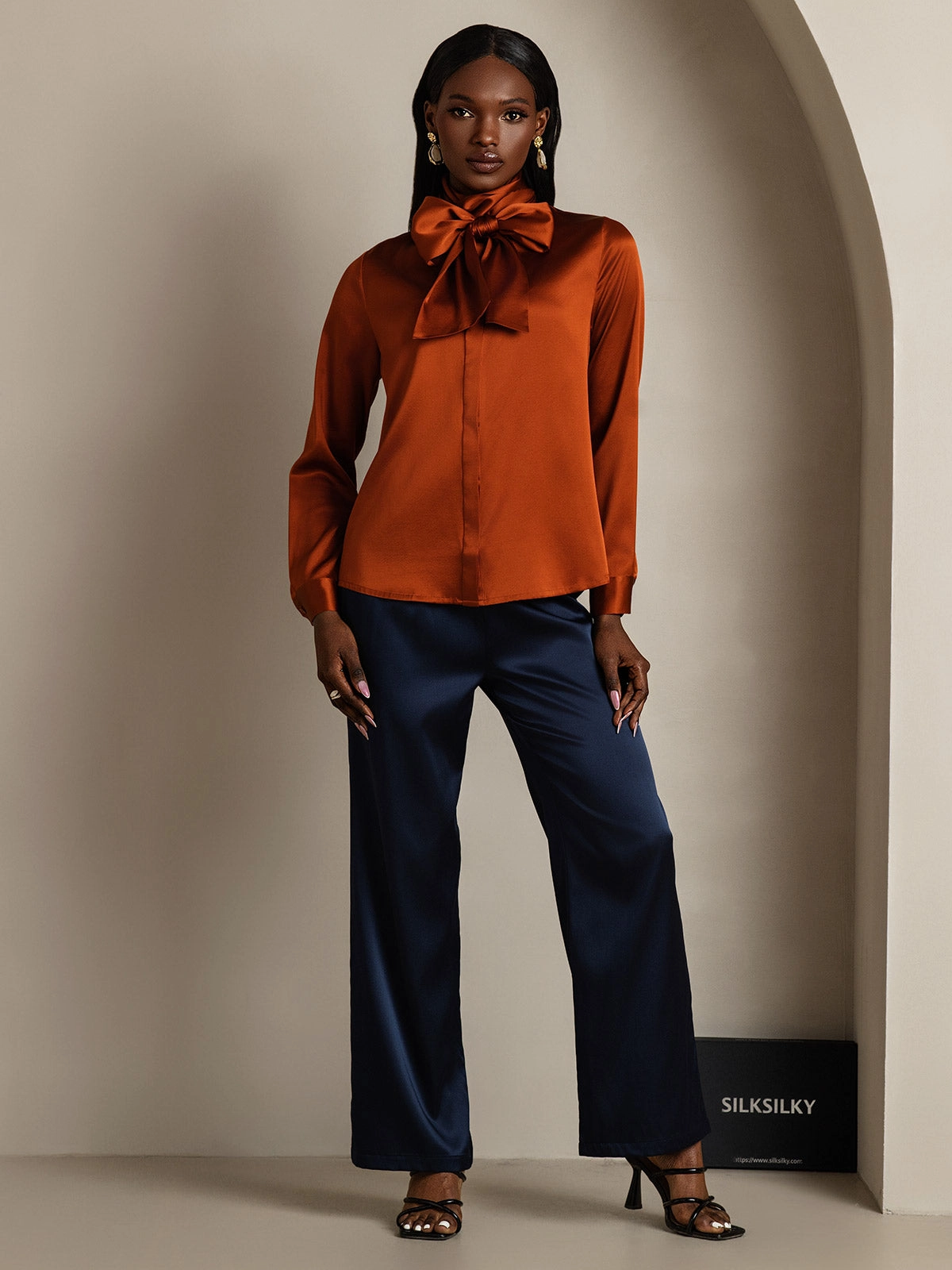 Women's 19 Momme Silk Classic Tie Neck Shirt