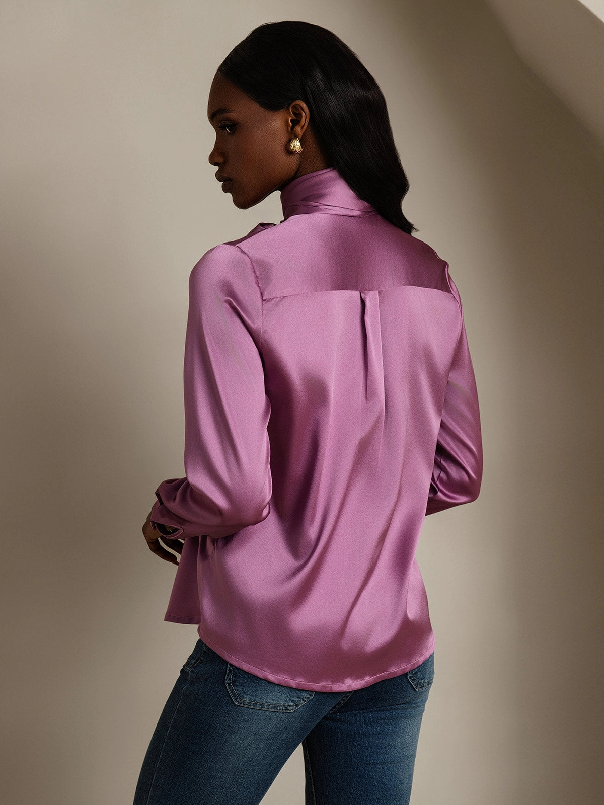Women's 19 Momme Silk Classic Tie Neck Shirt