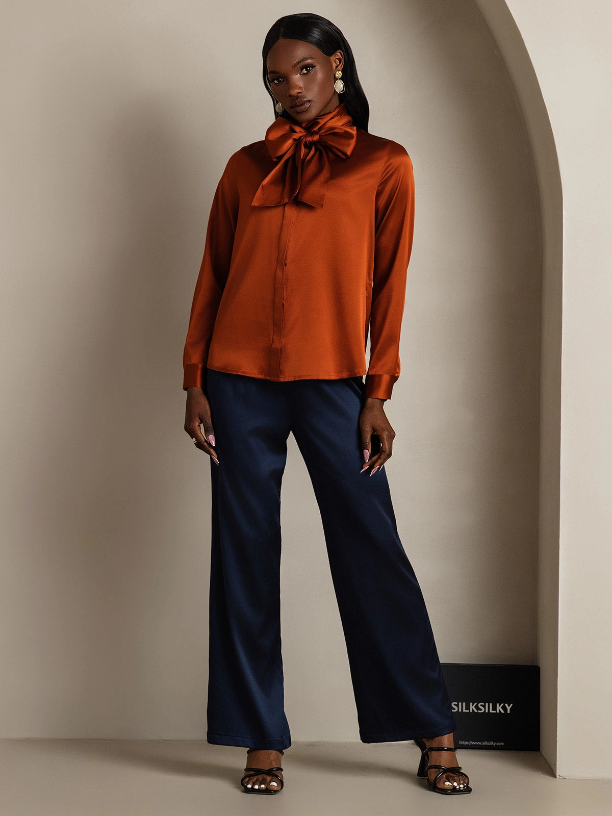 Women's 19 Momme Silk Classic Tie Neck Shirt