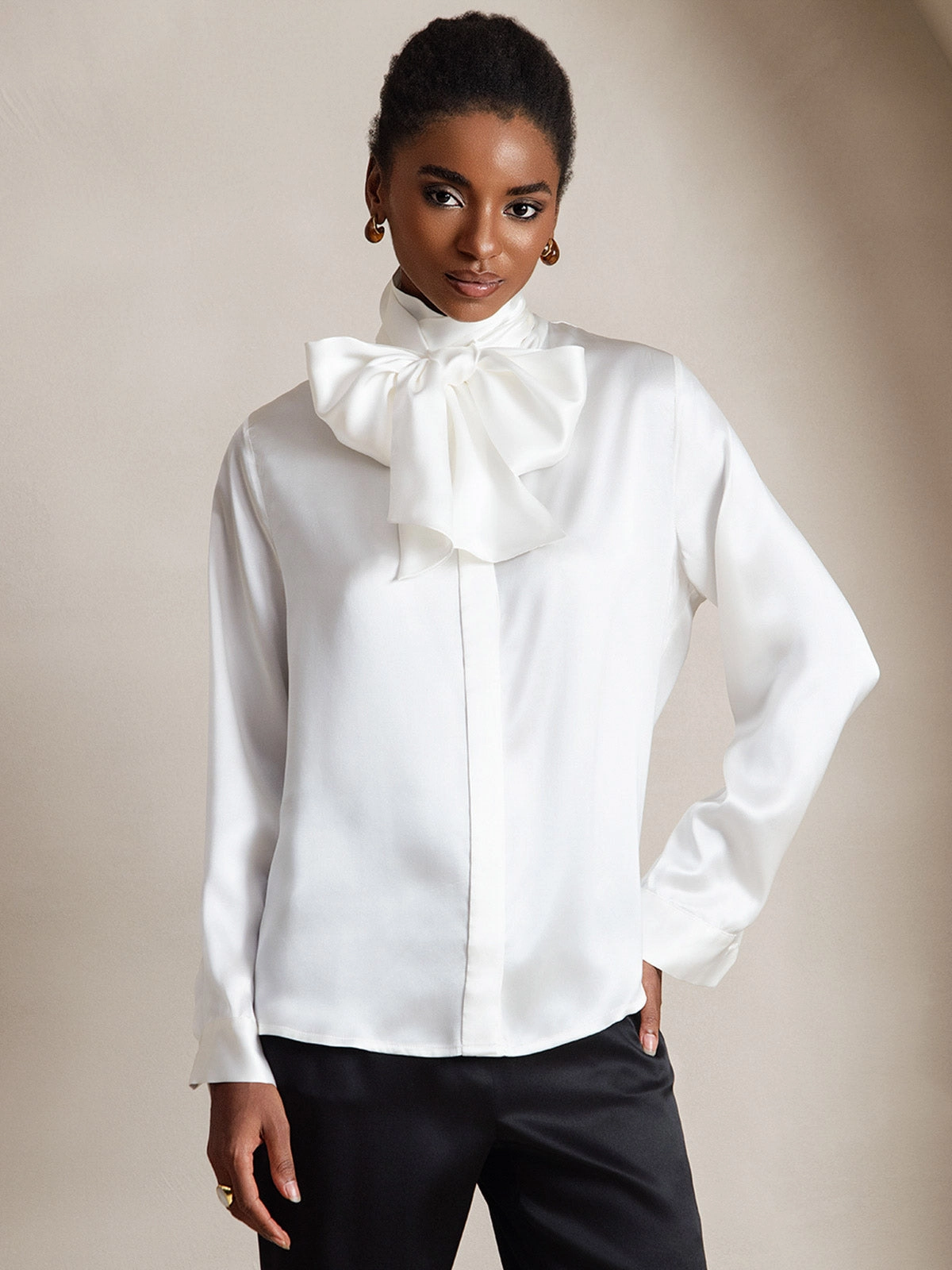 Women's 19 Momme Silk Classic Tie Neck Shirt