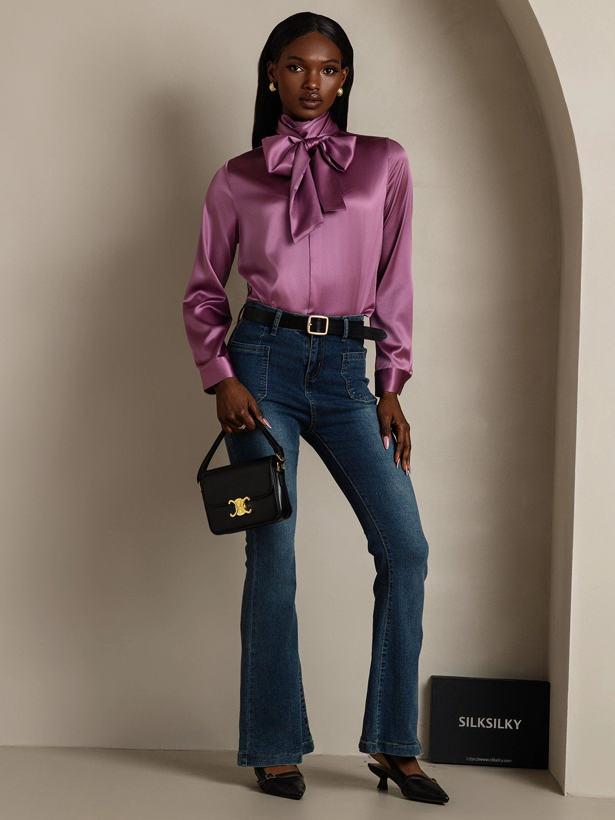 Women's 19 Momme Silk Classic Tie Neck Shirt