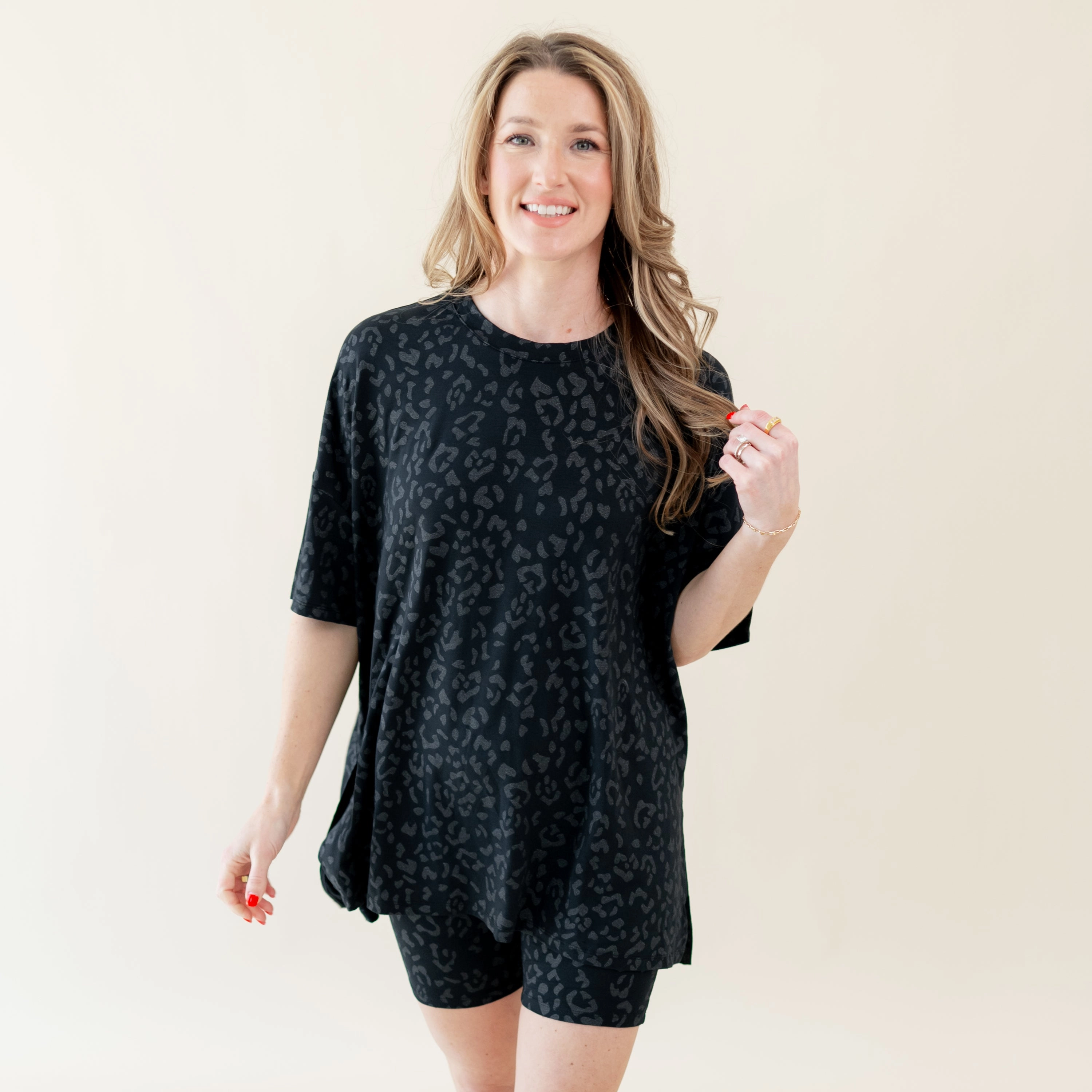 Women’s Biker Short Set in Midnight Leopard