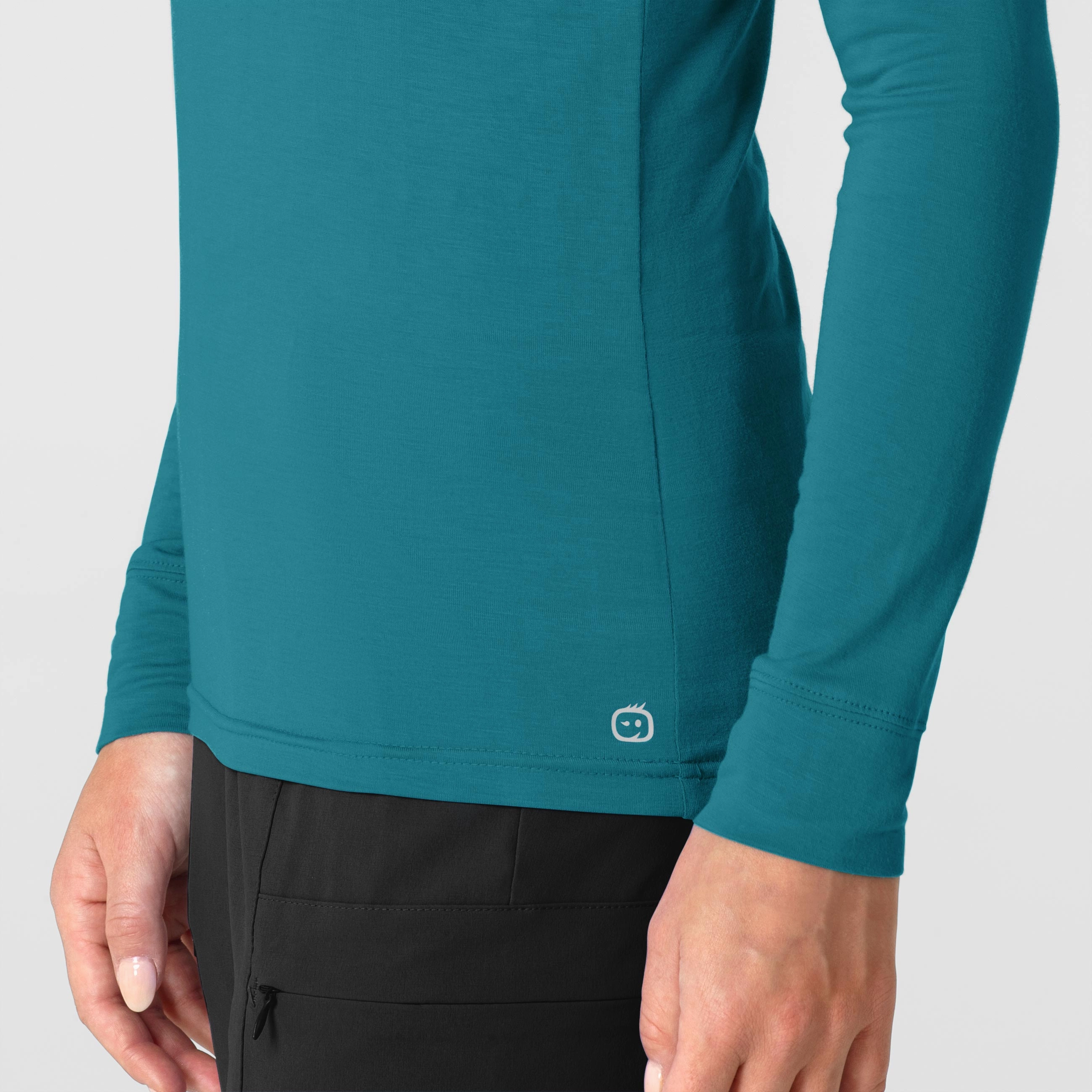 Women’s Long Sleeve Mock Neck Silky Tee - Bay Blue Tee