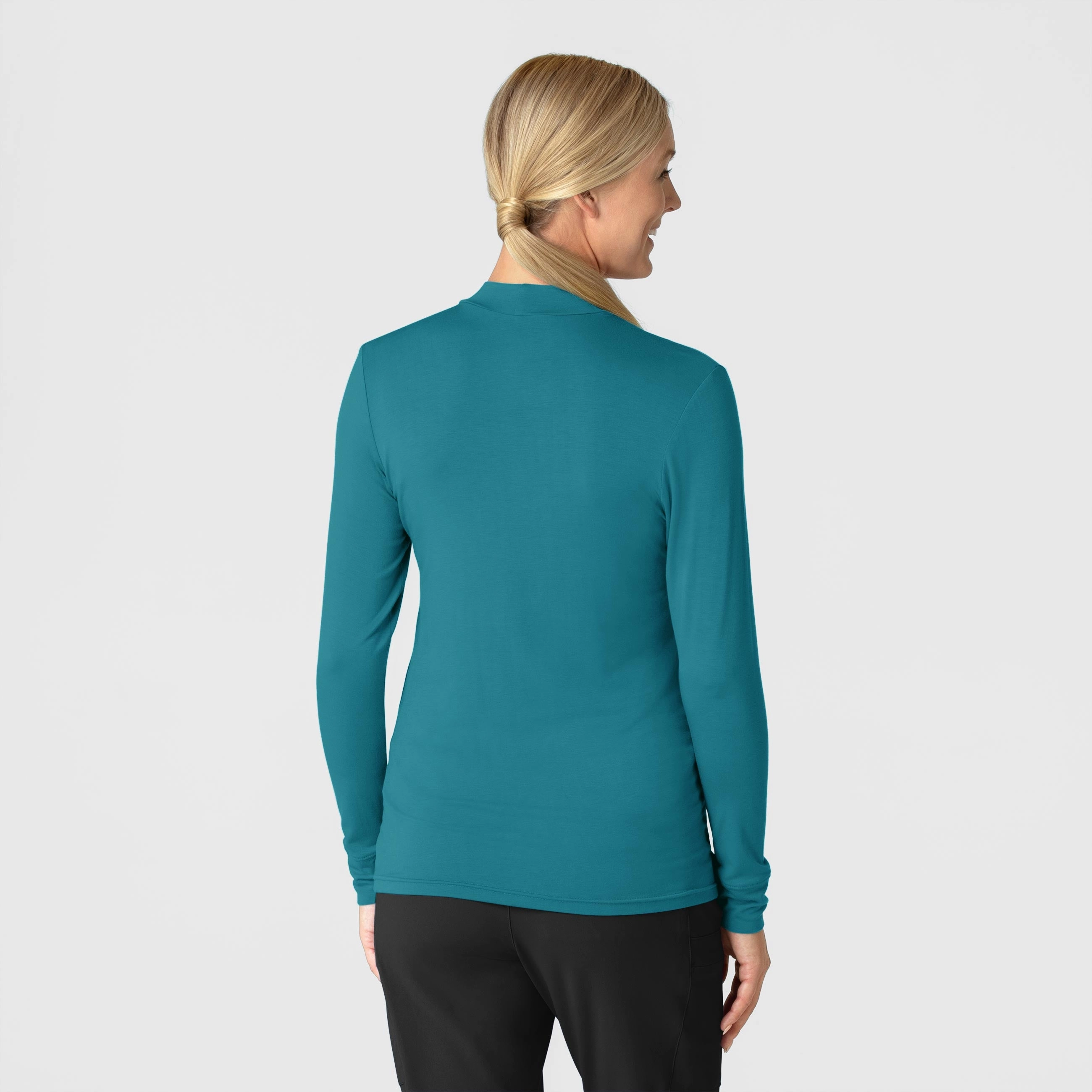 Women’s Long Sleeve Mock Neck Silky Tee - Bay Blue Tee