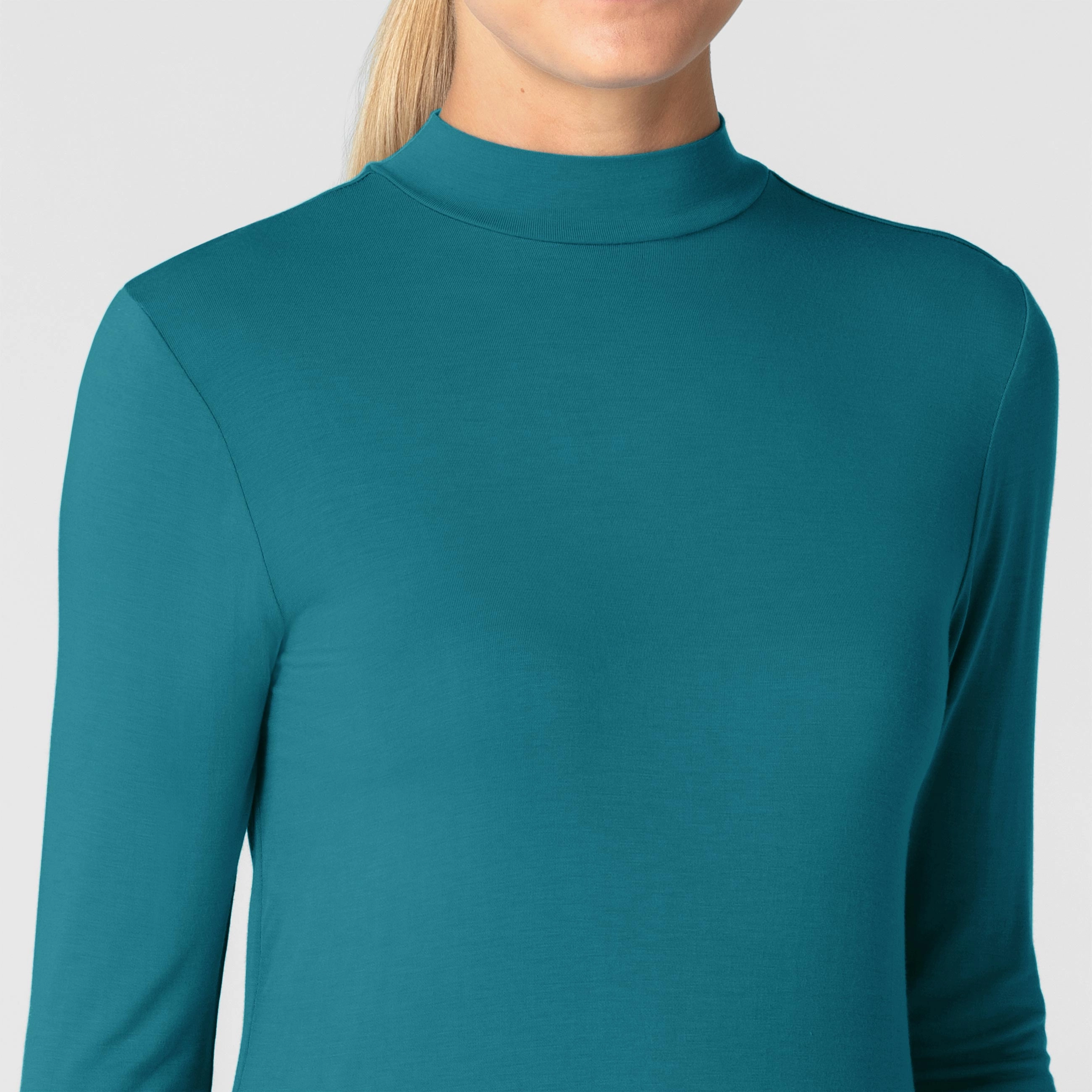 Women’s Long Sleeve Mock Neck Silky Tee - Bay Blue Tee