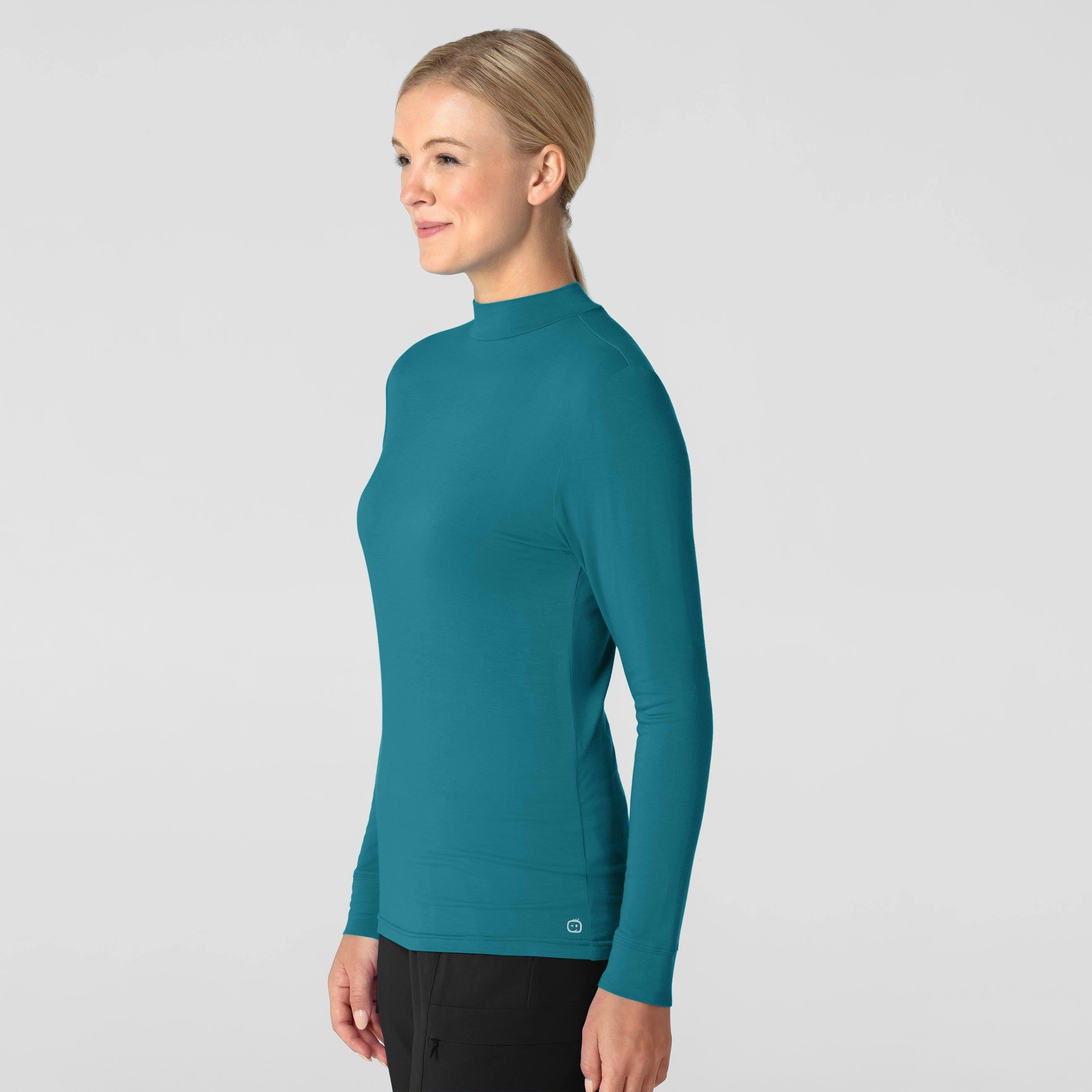 Women’s Long Sleeve Mock Neck Silky Tee - Bay Blue Tee