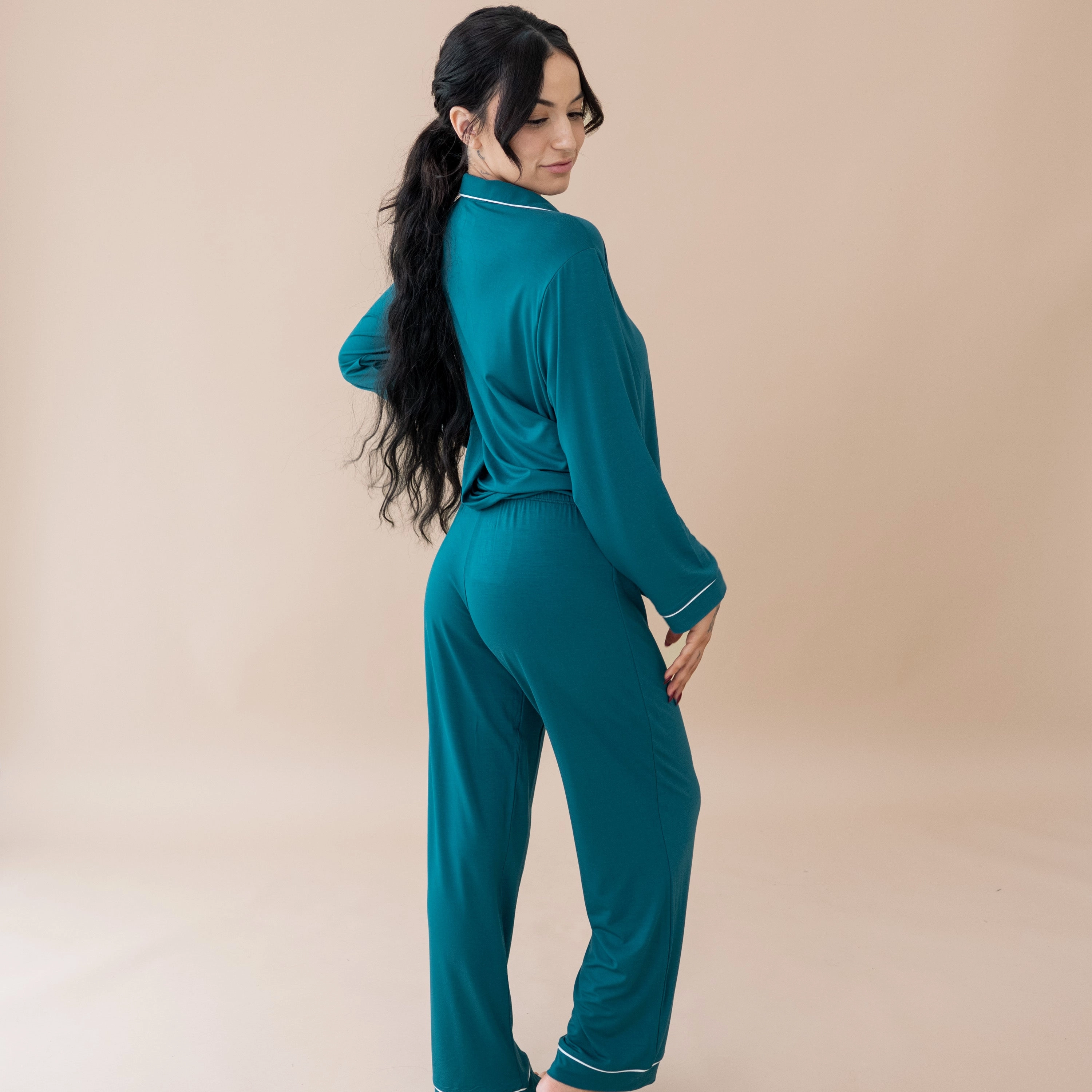 Women's Long Sleeve Pajama Set in Loch with Cloud Trim