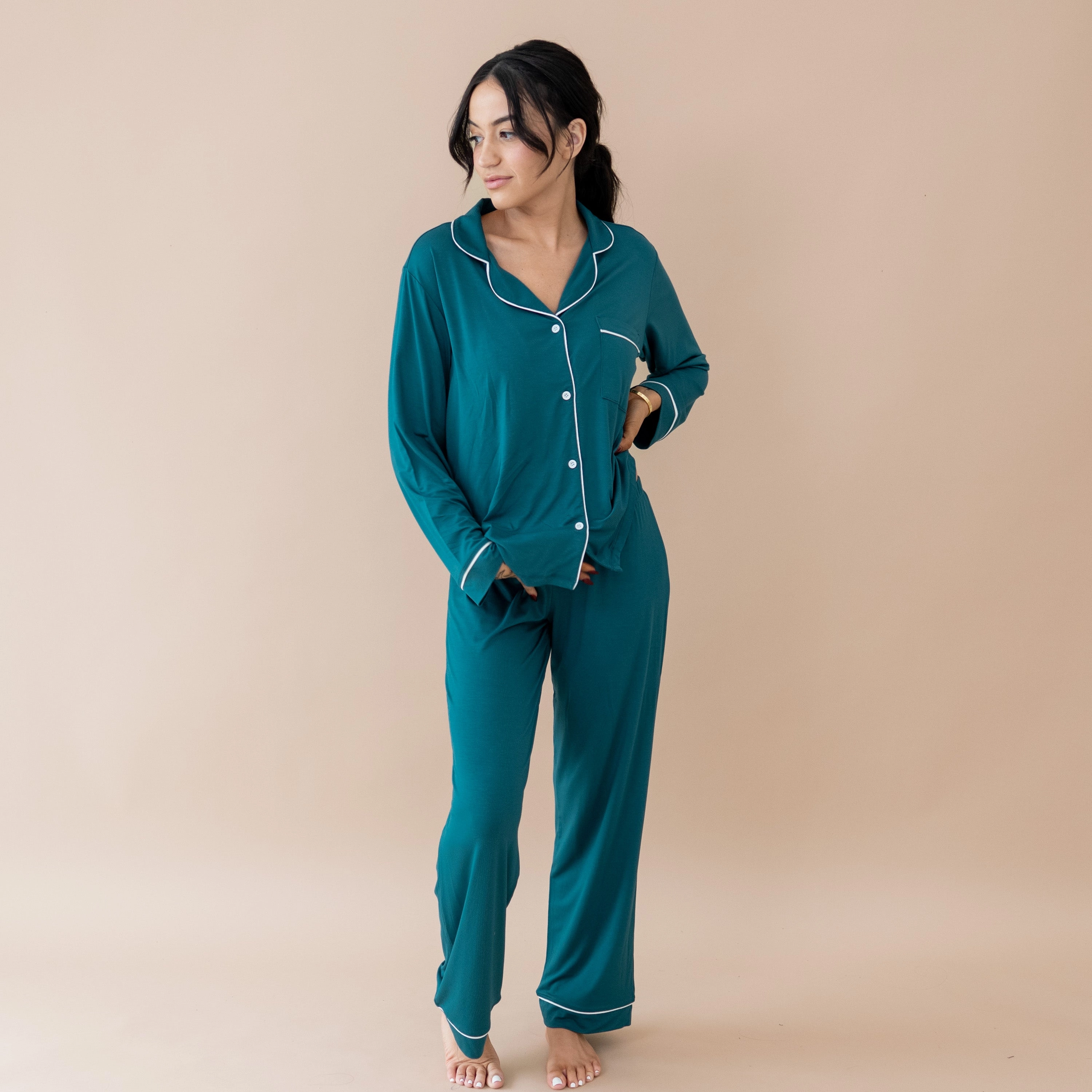 Women's Long Sleeve Pajama Set in Loch with Cloud Trim