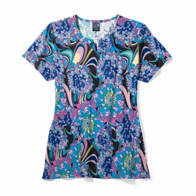 Zoe Chloe Performance Notch Neck Print Scrub Top - Disco Floral