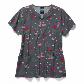 Zoe Chloe Performance Notch Neck Print Scrub Top - Let's Roll