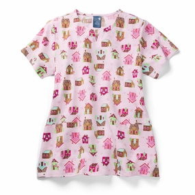 Zoe Chloe Performance Notch Neck Print Scrub Top - Snow Place Like Home